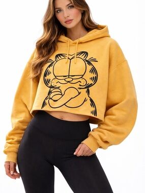 Garfield Cropped Hoodie 2X Oversized Nickelodeon Graphic Sweatshirt